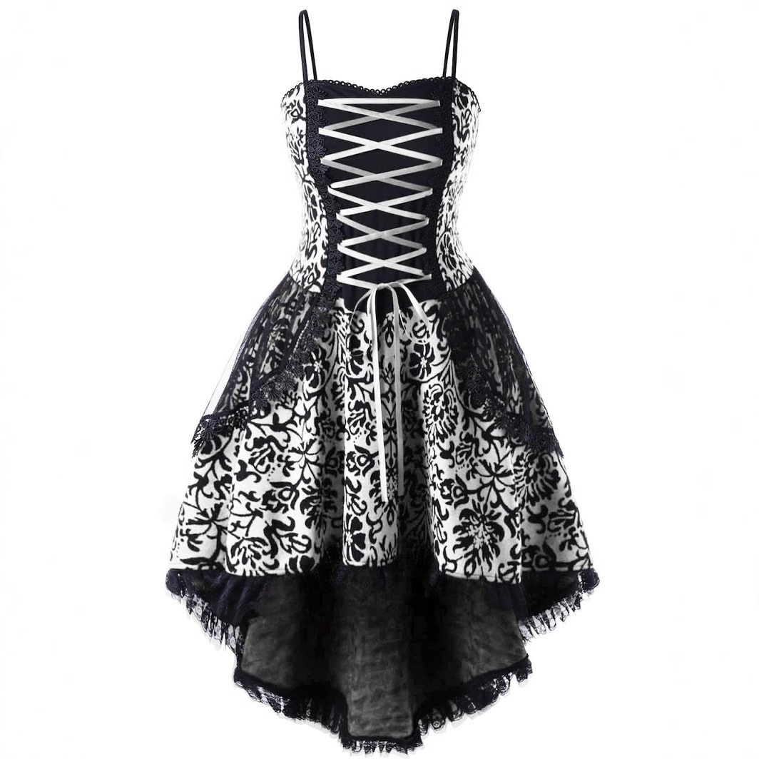 Halloween Cosplay Costume Retro Mesh Gothic Corset Dress Medieval Ghost Clothing